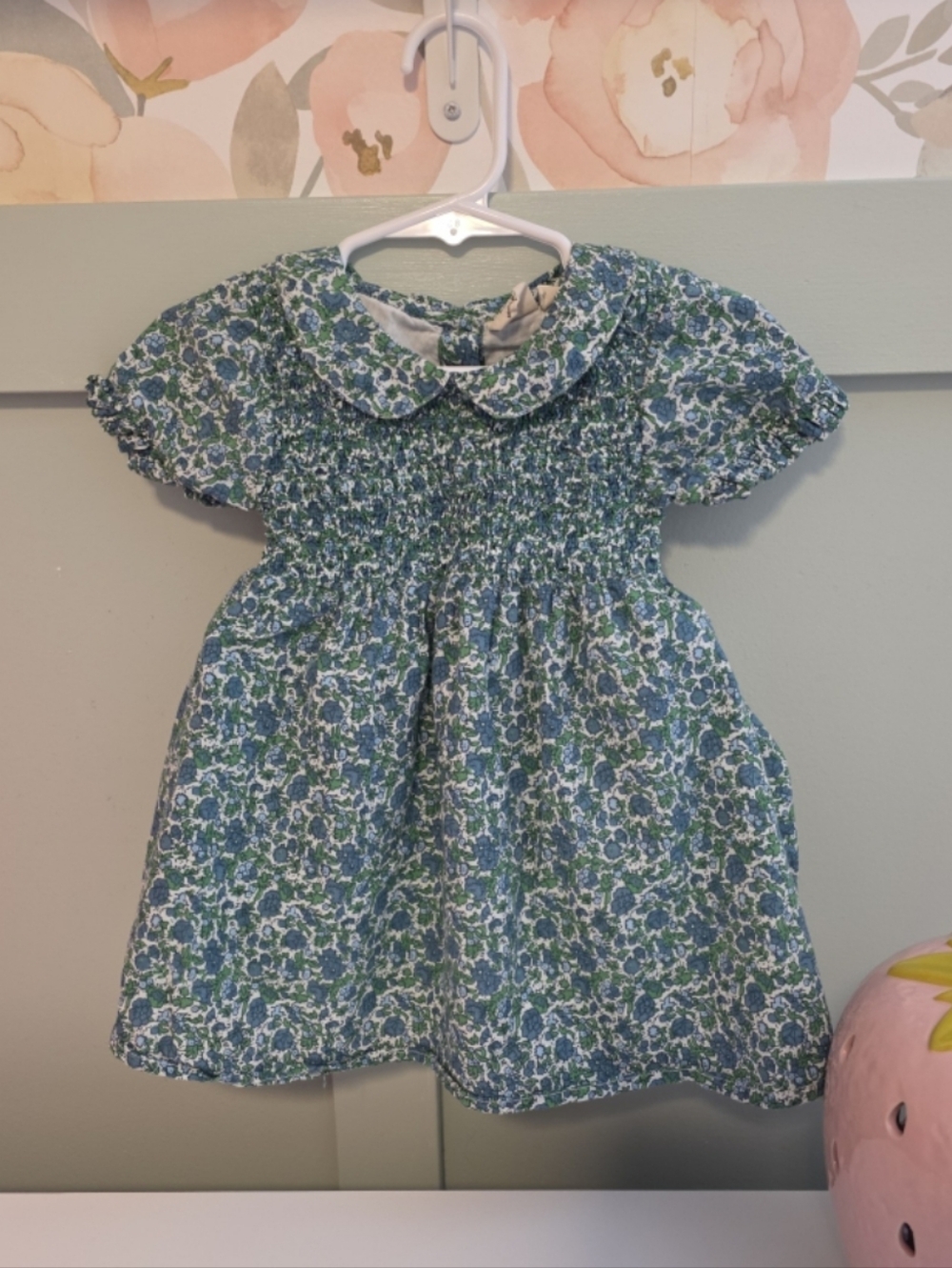Beet World 18-24 Months Green Floral Smocked Peter Pan Dress for Toddlers Cotton
